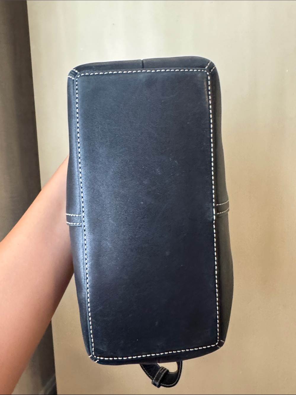 Coach Black Leather Shoulder Bag with White Contrast Stitching - Picture 6 of 9